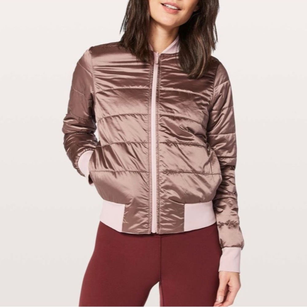 Lululemon Non-Stop Reversible Satin Bomber Jacket - Mauve & Light Pink Size M